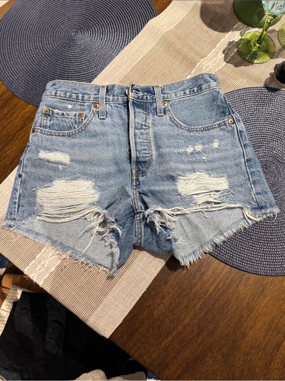 Levi's Light Blue Distressed Denim Cutoff Shorts